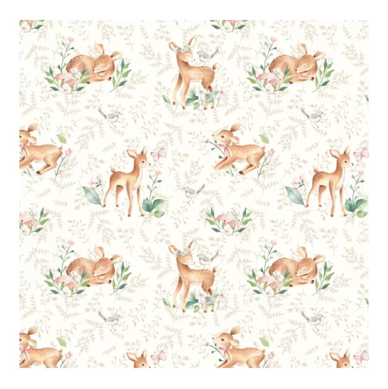 Tissu coton Ciervi - Motif biche et feuillage beige