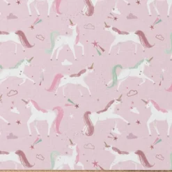 Tissu coton Colicorne motif licornes fond rose - OEKO TEX