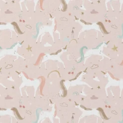 Tissu coton Coline motif licornes fond pétale - OEKO TEX