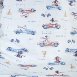 Tissu coton Course motif voitures anciennes et animaux - OEKO TEX