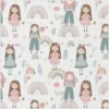 Tissu coton cretonne Talina – fillettes et arcs-en-ciel fond blanc