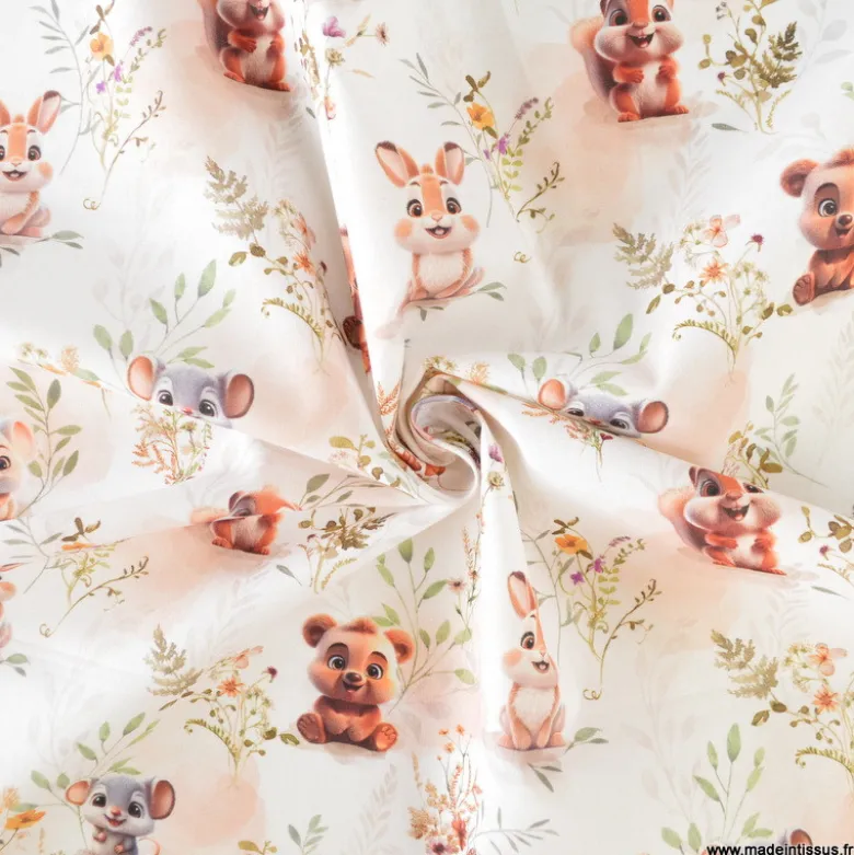 Tissu coton cretonne Zamour motif animaux -OEKO TEX