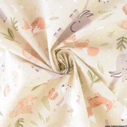 Tissu coton Cromignon motif animaux préhistoriques fond lin - OEKO TEX