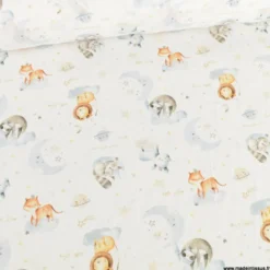 Tissu Coton Dormeur motif animaux fond blanc - OEKO TEX