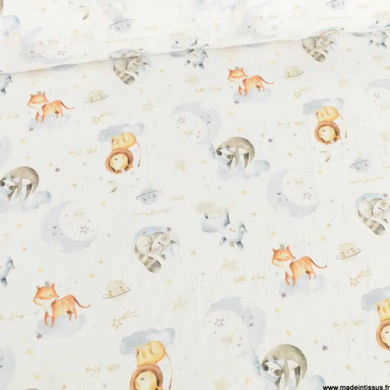 Tissu Coton Dormeur motif animaux fond blanc - OEKO TEX