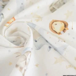 Tissu Coton Dormeur motif animaux fond blanc - OEKO TEX