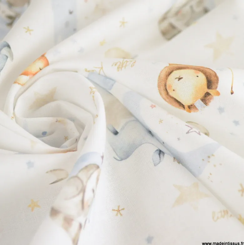 Tissu Coton Dormeur motif animaux fond blanc - OEKO TEX