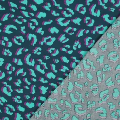 Tissu Coton Déperlant – Motif Léopard – Fond Pétrole