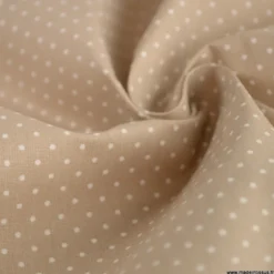 Tissu coton déperlant motifs Pois blanc fond Sable -Oeko tex