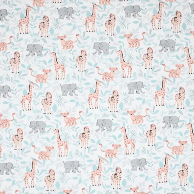 Tissu coton Dumbo motif éléphants, zèbres et girafes - OEKO TEX