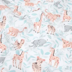 Tissu coton Dumbo motif éléphants, zèbres et girafes - OEKO TEX