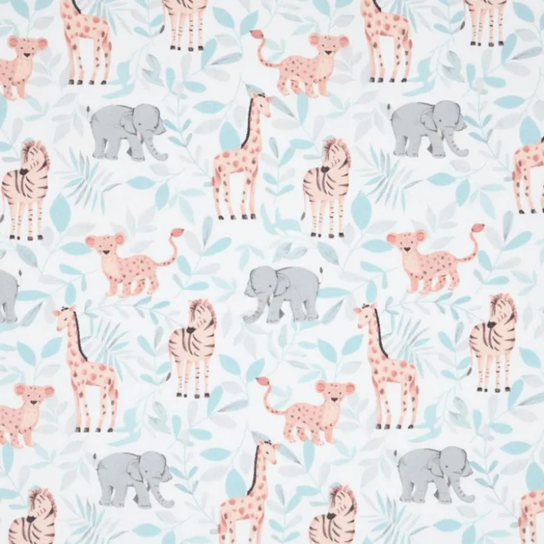 Tissu coton Dumbo motif éléphants, zèbres et girafes - OEKO TEX
