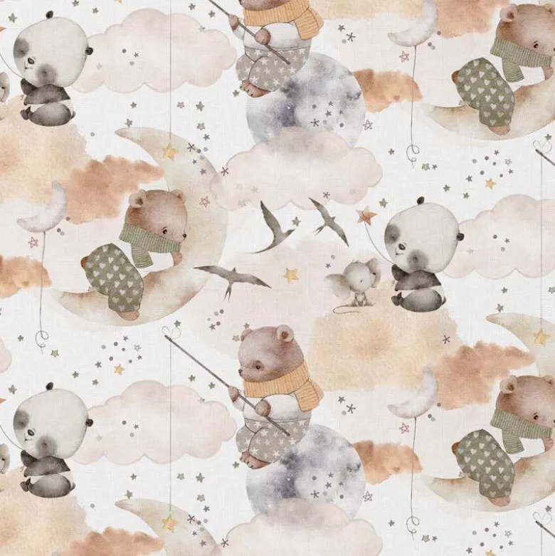 Tissu Coton Emilune motif oursons et pandas - OEKO TEX