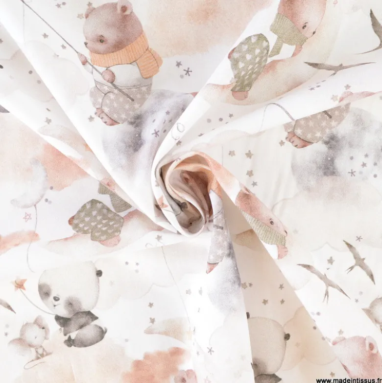 Tissu Coton Emilune motif oursons et pandas - OEKO TEX
