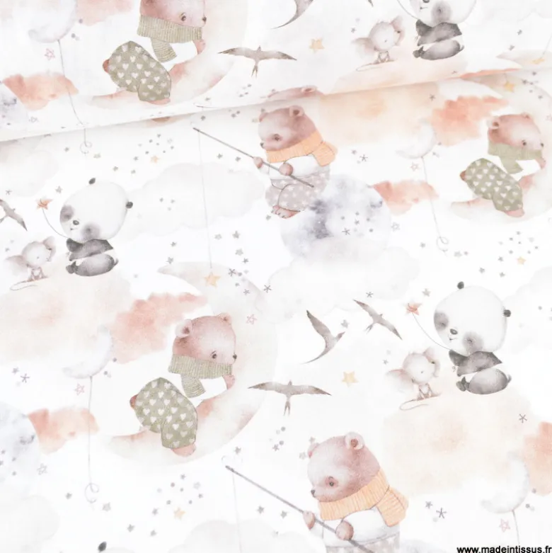 Tissu Coton Emilune motif oursons et pandas - OEKO TEX