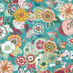 Tissu coton Enduit Alizee motif fleurs fond céladon