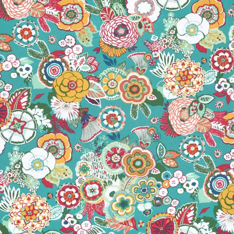Tissu coton Enduit Alizee motif fleurs fond céladon