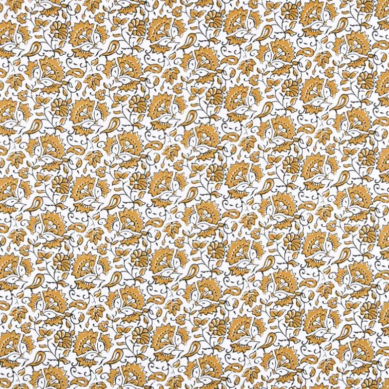 Tissu coton Enduit Arya motif fleurs Indiennes moutarde