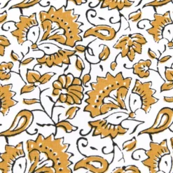 Tissu coton Enduit Arya motif fleurs Indiennes moutarde