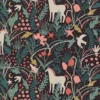 Tissu coton Enduit Azora motif feuillage et licorne fond noir