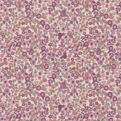 Tissu coton Enduit Barbara motif fleurs violettes fond écru
