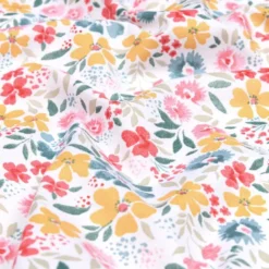 Tissu coton Enduit Bridget motif fleurs fond blanc