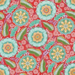Tissu coton enduit Esther motif fleuri fond rouge