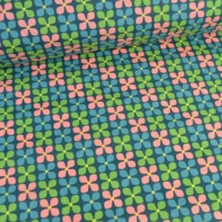 Tissu coton enduit fleurs vintage Pétrole et vert - Poppy