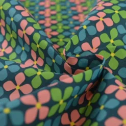 Tissu coton enduit fleurs vintage Pétrole et vert - Poppy