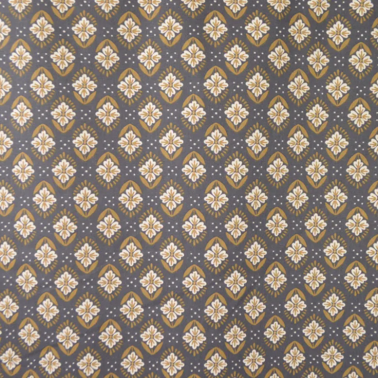 Tissu coton Enduit Jayco motif fleurs Indiennes anthracite et Havane