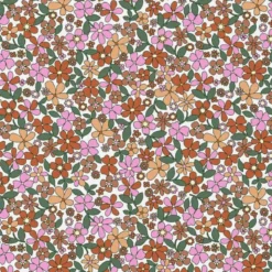 Tissu coton Enduit Josette motif fleurs roses fond blanc