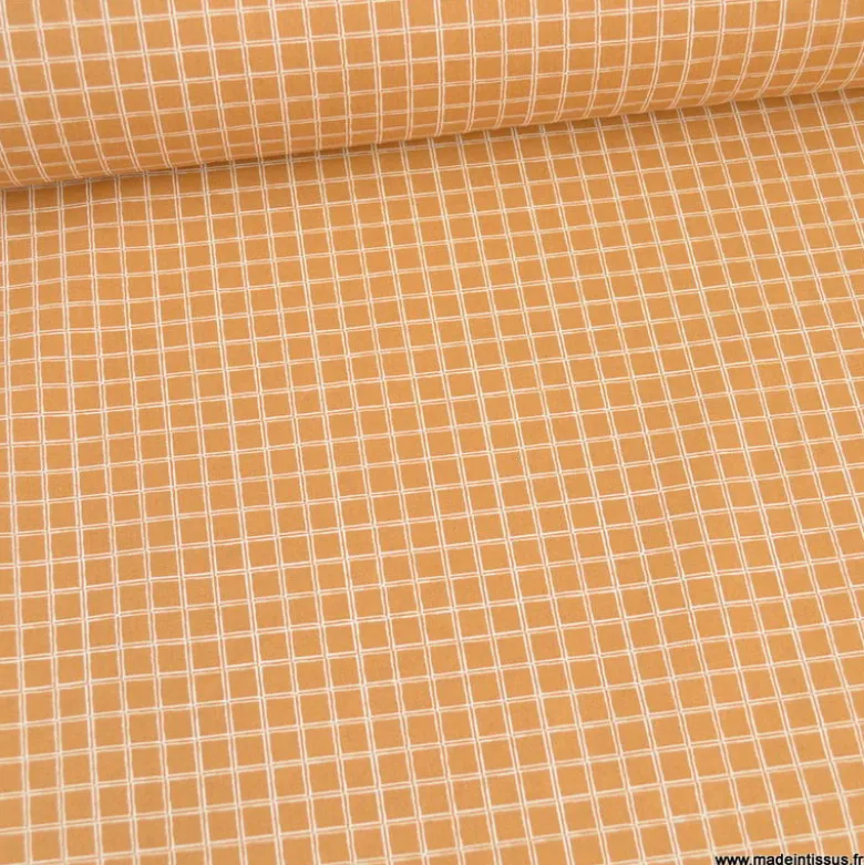 Tissu coton Enduit Jules à carreaux coloris cassonade