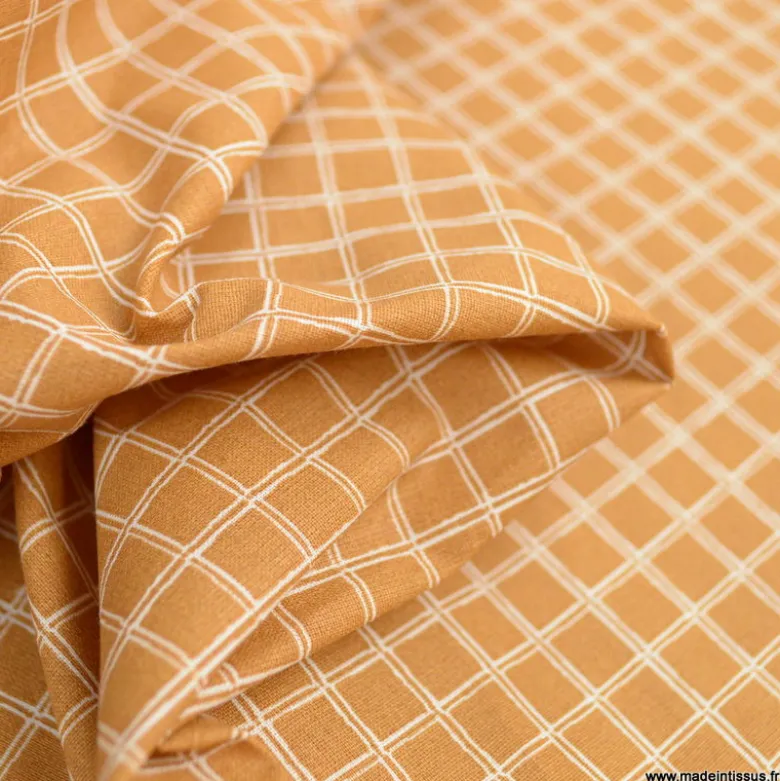 Tissu coton Enduit Jules à carreaux coloris cassonade