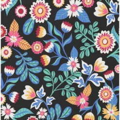 Tissu coton Enduit Kaleria motif fleurs fond noir