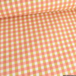 Tissu coton Enduit Kavyo Vichy Sorbet et rose