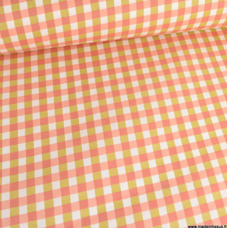 Tissu coton Enduit Kavyo Vichy Sorbet et rose