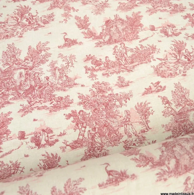 Tissu coton Enduit Mini Pastorale motif Toile de Jouy Rouge