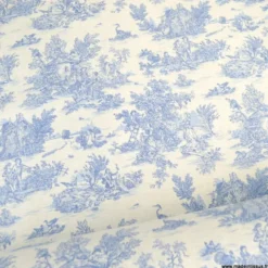 Tissu coton Enduit Mini Pastorale motif Toile de Jouy Bleu