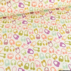 Tissu coton Enduit motif casques audio vintage