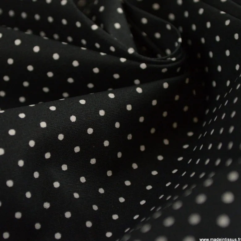 Tissu coton Enduit motifs Pois fond Noir -Oeko tex