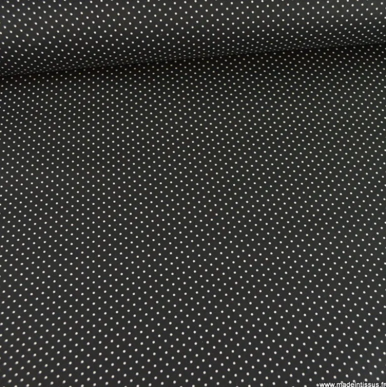 Tissu coton Enduit motifs Pois fond Noir -Oeko tex