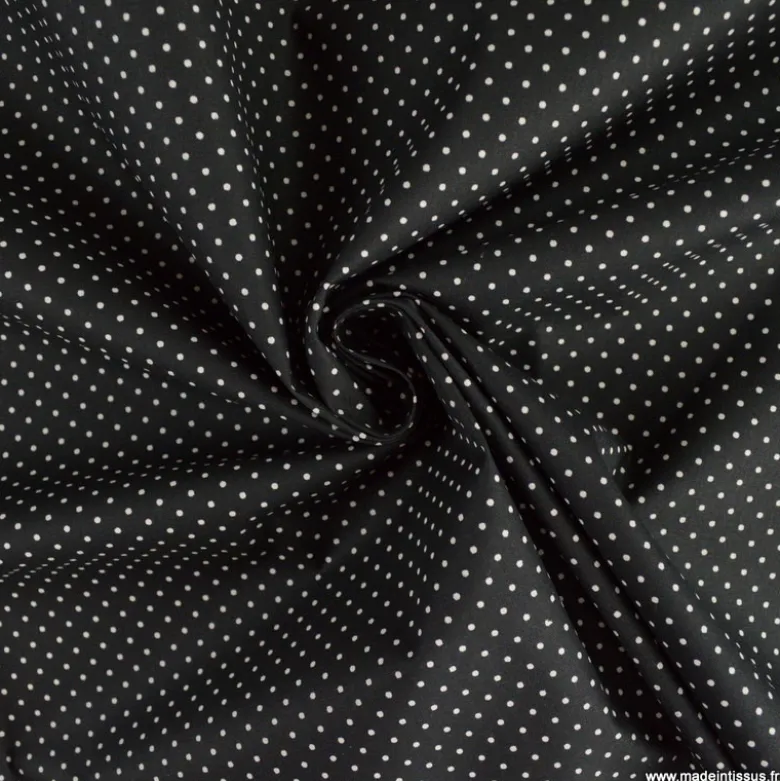 Tissu coton Enduit motifs Pois fond Noir -Oeko tex