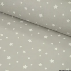 Tissu coton Enduit motifs étoiles fond gris -Oeko tex