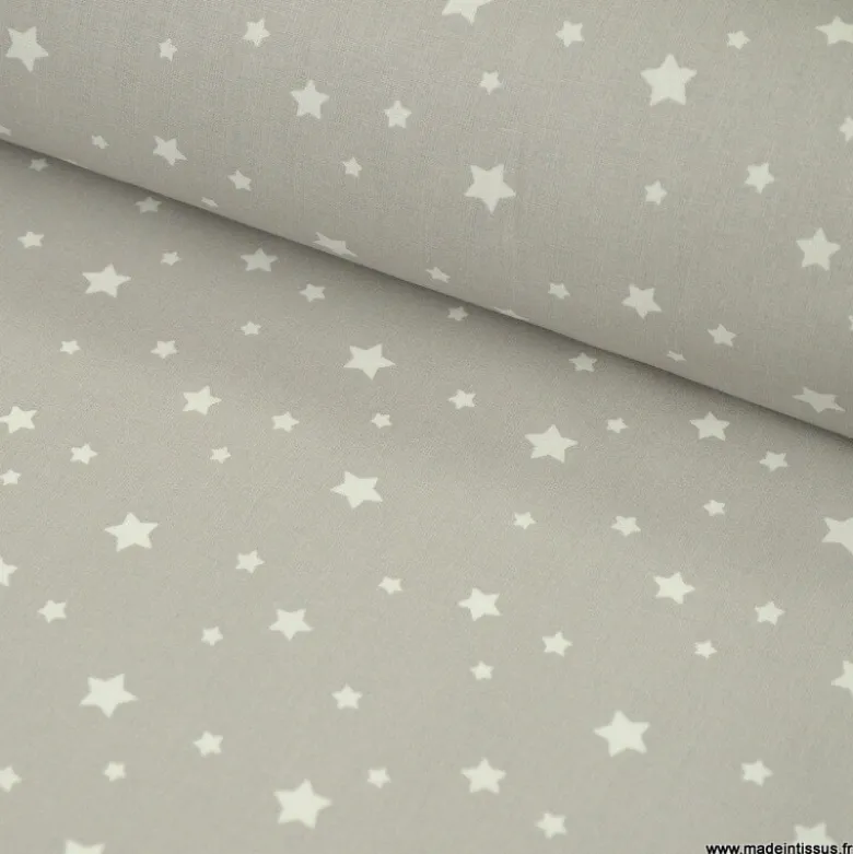 Tissu coton Enduit motifs étoiles fond gris -Oeko tex