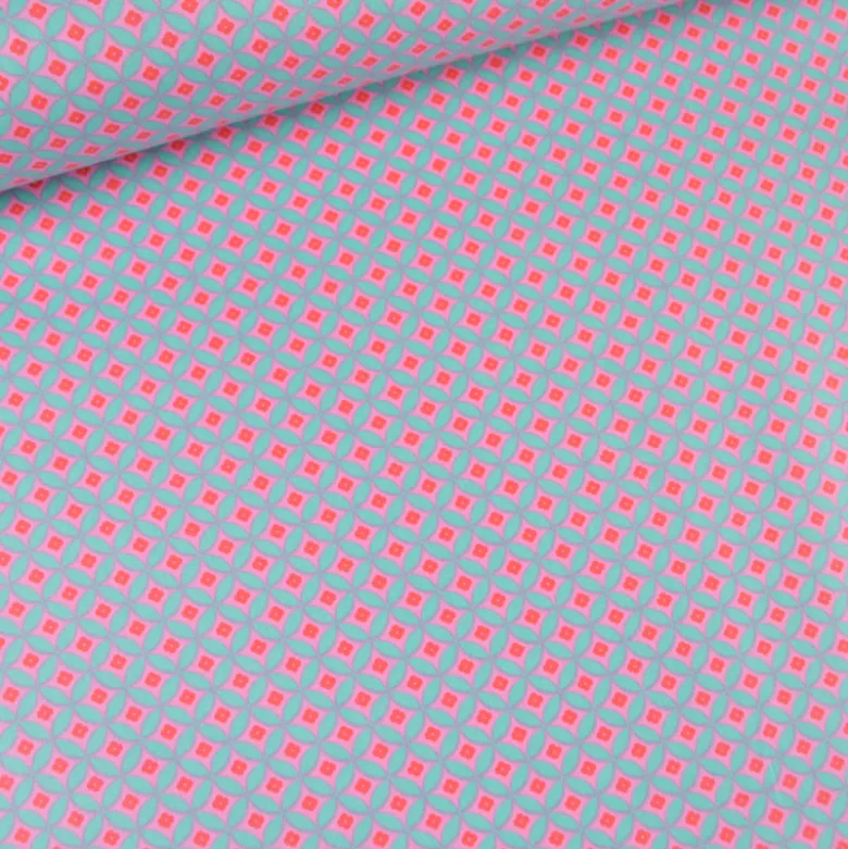 Tissu coton Enduit Retro flowers motif fleurs fuchsia