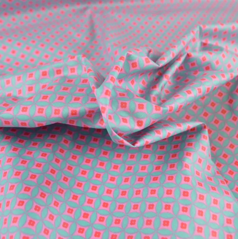 Tissu coton Enduit Retro flowers motif fleurs fuchsia