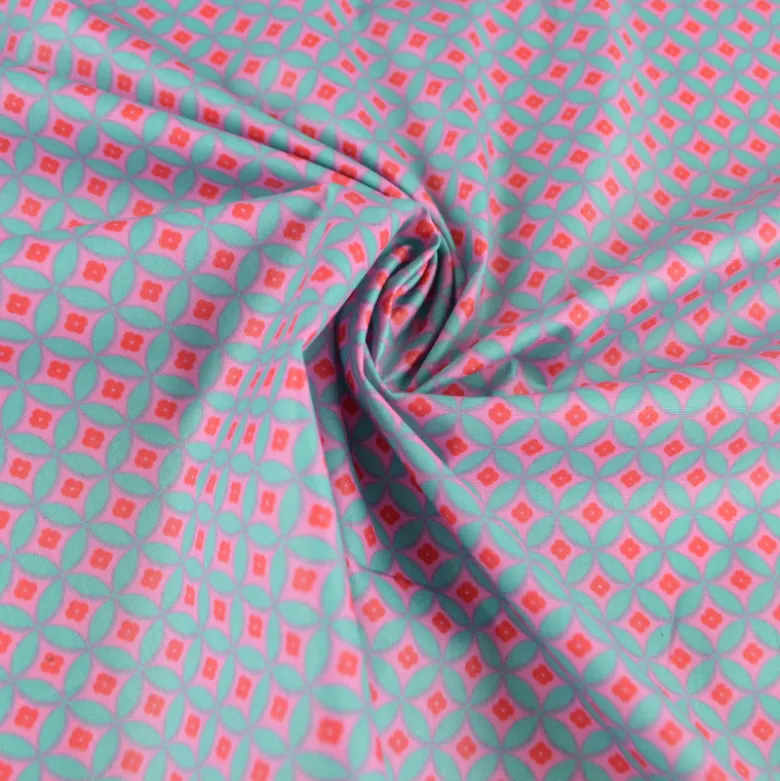 Tissu coton Enduit Retro flowers motif fleurs fuchsia