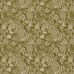 Tissu coton Enduit Sadya motif fleurs Indiennes vert et écru