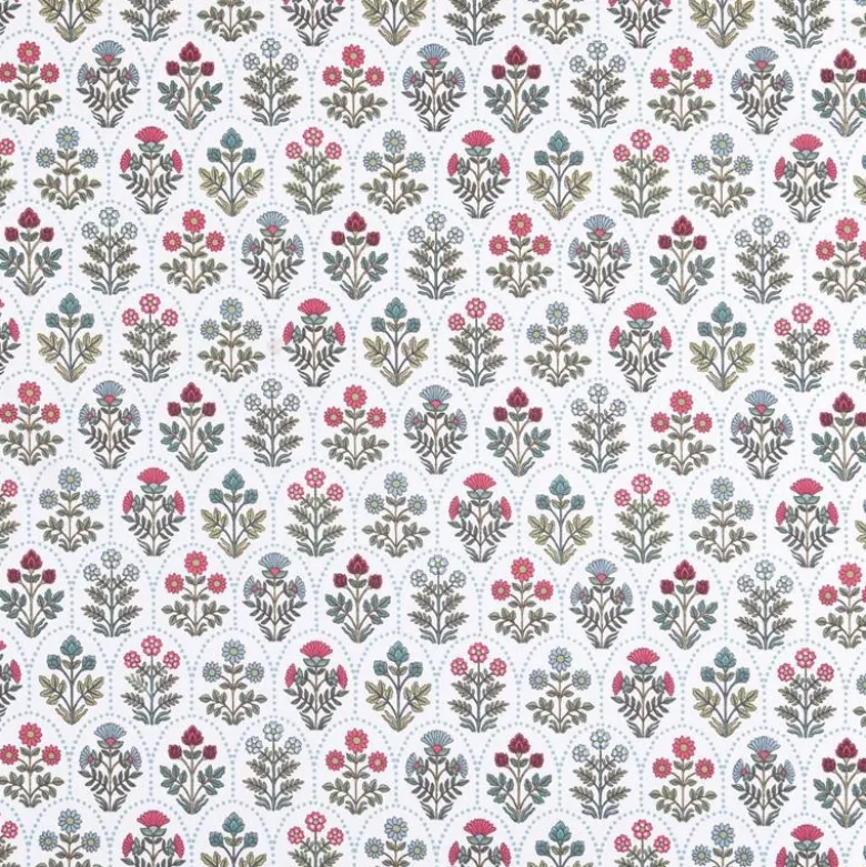 Tissu coton Enduit Saphir motif Herbier fond blanc