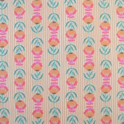 Tissu coton Enduit Surie motif fleurs indiennes vert et rose
